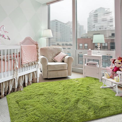 Super Soft Fluffy Shaggy Rugs for Living Room Bedroom, Fuzzy Plush Area Rugs for Girls Kids Room Nursery Home Decor, Furry Dorm Rug Cute Non-Slip Indoor Floor Carpet 3x5 Feet, Green - LeafyLoom