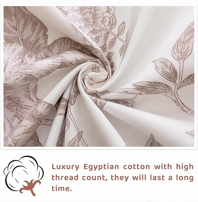 QSH Floral Egyptian Cotton Sheets King Size - Flower Bedding Sheets Botanical Pattern Printed Bedding King Size Bed Sheets 17.5" Extra Deep Pocket 4pcs - LeafyLoom