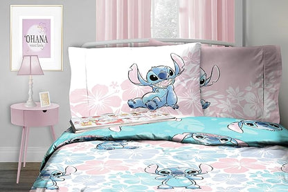 Disney Lilo & Stitch Full Comforter Set - 7 Piece Bedding includes Sheet Set & Pillow Covers - Super Soft Kids Floral Bedding - LeafyLoom