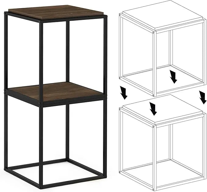 Furinno Moretti Cube Modern Stackable End Table Shelf, Columbia Walnut - LeafyLoom