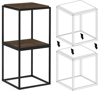 Furinno Moretti Cube Modern Stackable End Table Shelf, Columbia Walnut - LeafyLoom