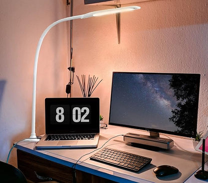 YOUKOYI LED Desk Lamp with Clamp, Architect Desk Lamp for Home Office with Touch Control, 9W Clip on Desk Lamp Swing Arm Desk Light, 3 Color Modes and Stepless Dimming Flexible Gooseneck Clamp Lamp - LeafyLoom