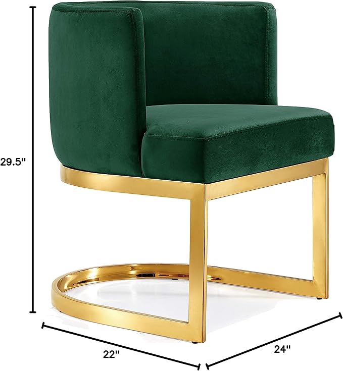 Meridian Furniture Gianna Collection Modern | Contemporary Velvet Upholstered Dining Chair with Polished Gold Metal Frame, 24" W x 22" D x 29.5" H, Green - LeafyLoom