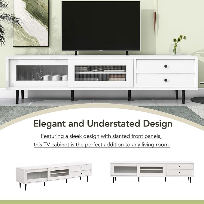 NicBex TV Stand for 75 Inch TV Modern TV Media Console Table with Sliding Fluted Glass Doors,Entertainment Center with Storage for Living Room,70.86 Inch,White - LeafyLoom