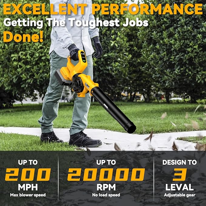 Cordless Leaf Blower for Dewalt 20V Battery, 3 Speed Modes Up to 200MPH, 270° Rotatable Electric Leaf Blower with 4 Blowing Nozzles(No Battery) - LeafyLoom