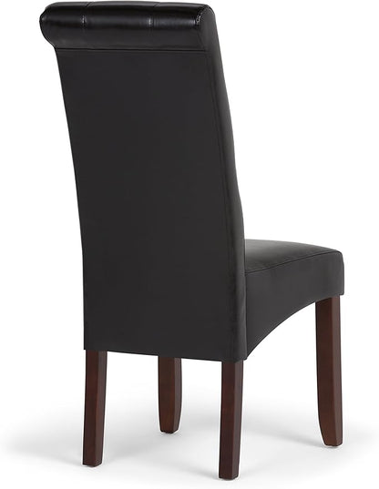 SIMPLIHOME Cosmopolitan Parson Dining Chair (Set of 2), Midnight Black Faux Leather and SOLID WOOD, Square, Upholstered, For the Dining Room, Contemporary Modern - LeafyLoom