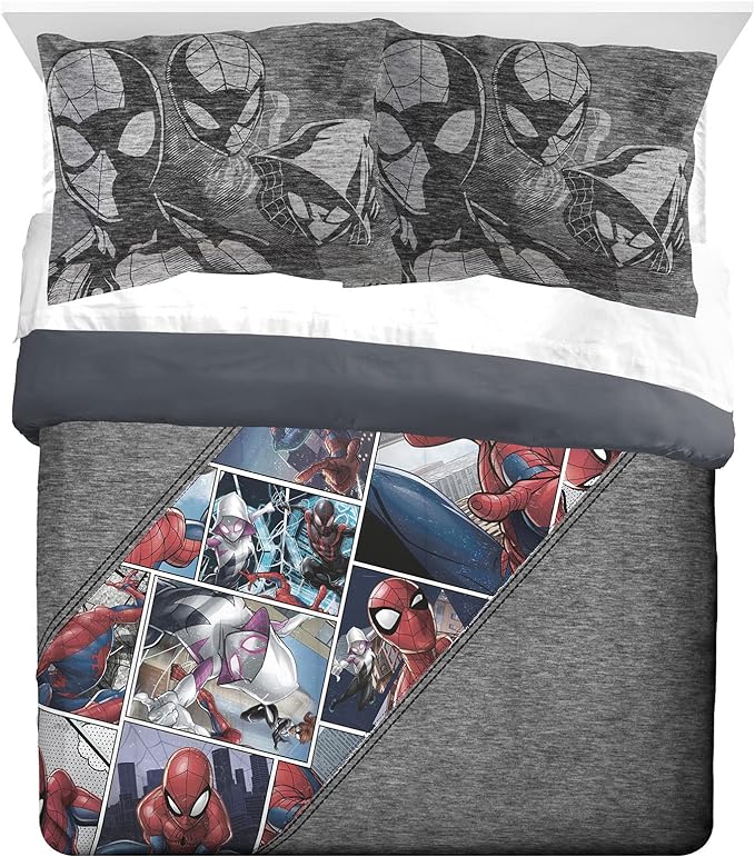 Jay Franco Marvel Spiderman Grunge Queen Comforter & Sham Set - Super Soft Kids Bedding - Fade Resistant Microfiber (Official Marvel Product) - LeafyLoom