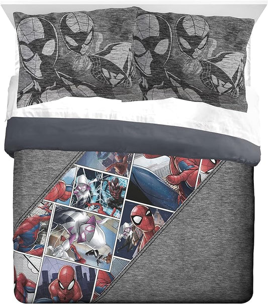 Jay Franco Marvel Spiderman Grunge Queen Comforter & Sham Set - Super Soft Kids Bedding - Fade Resistant Microfiber (Official Marvel Product) - LeafyLoom