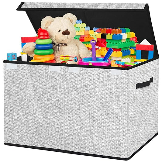 homyfort Large Toy Box Storage Chest for Girls Kids,Collapsible Toy Bin Organizer Basket with Lids for Blanket,Toys,Toddler,Nursery,Playroom (White) - LeafyLoom