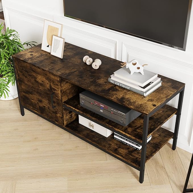 Novilla Retro Farmhouse TV Stand for TVs up to 50 Inches, Living Room Entertainment Center for Flat/Curved Screen, 43 Inches, Brown - LeafyLoom