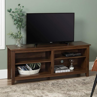 Walker Edison Wren Classic 4 Cubby TV Stand for TVs up to 65 Inches, 58 Inch, Dark Walnut - LeafyLoom