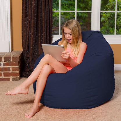 Posh Creations Bean Bag Chair for Kids, Teens, and Adults Includes Removable and Machine Washable Cover, Solid Navy Blue, 48in - X-Large - LeafyLoom