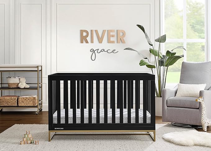 Delta Children Jade 4-in-1 Convertible Crib - Greenguard Gold Certified, Ebony/Bronze - LeafyLoom