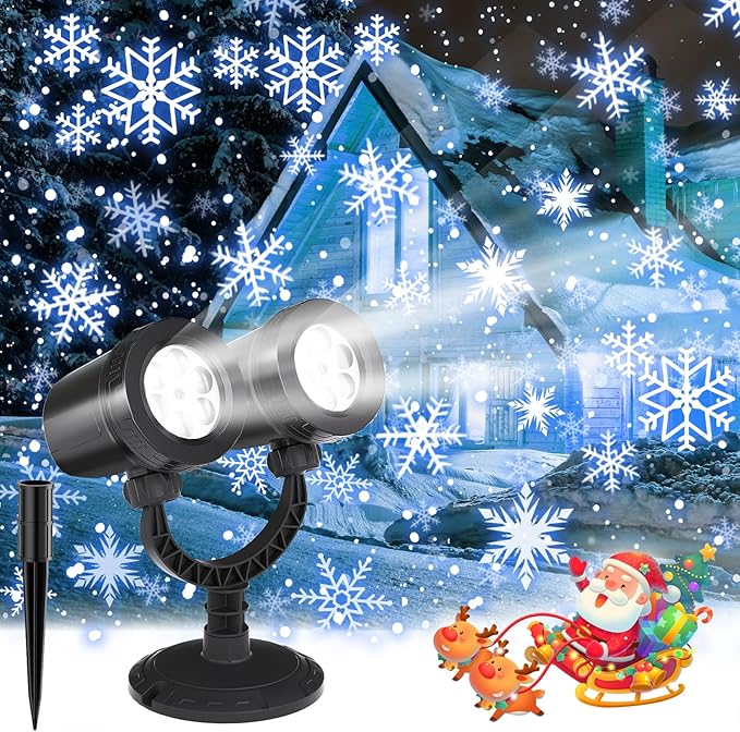 Snowflake Projection Light, Christmas Outdoor Double Headed Snowflake Projection Light, LED Snowfall Spotlight IP65 Waterproof Rating, Suitable for Christmas Garden Decoration (HT-TY-13) MVRPDXC