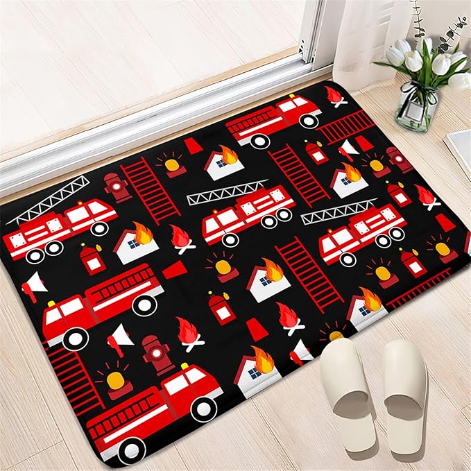 Car Play Rug Fire Fighting Truck Area Rug Car Rug Play Mat Kids Rugs for Playroomcar Rug for Boys Room Carpet Floor Mat for Bedroom Living Room,Black 2'×3' - LeafyLoom