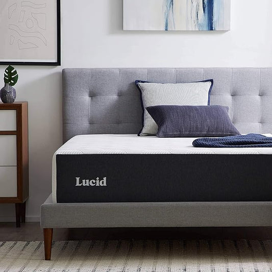 LUCID 14 Inch Memory Foam Mattress - Plush Feel - Memory Foam Infused with Bamboo Charcoal and Gel - Temperature Regulating - Pressure Relief - Breathable - Premium Support - King Size - LeafyLoom