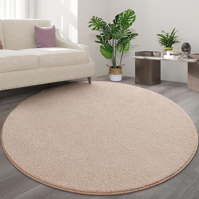 Round Area Rugs for Bedroom Living Room, 4x4 Ivory Super Soft Comfy Thickened Memory-Foam Indoor Circle Carpets, Modern Aesthetic Minimalist Carpet for Boys Girls Adults Nursery Home Décor - LeafyLoom