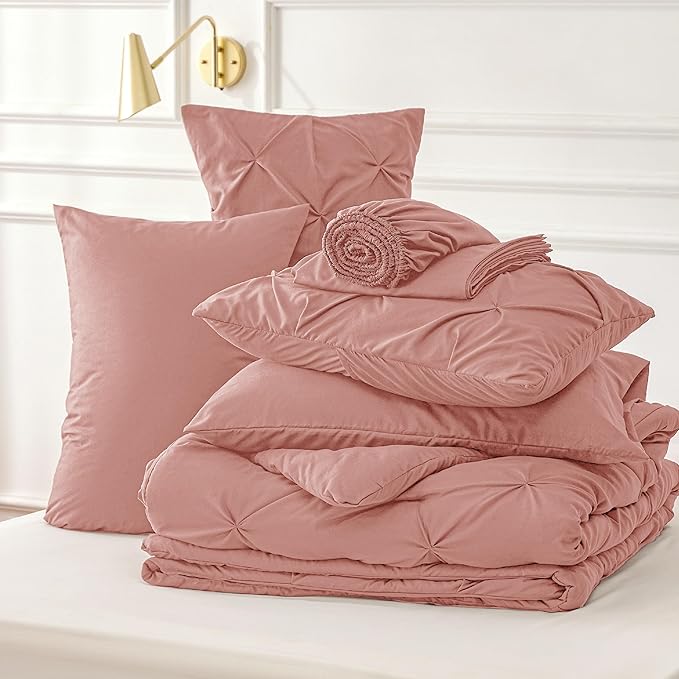 Bedsure California King Comforter Set - Cal King Bed Set 7 Pieces, Cali King Bedding Set with Comforter, Sheets, Pillowcases & Shams (Dusty Pink) - LeafyLoom