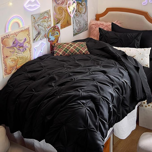 Bedsure Black Twin Comforter Set with Sheets - 5 Pieces Twin Bedding Sets, Pinch Pleat Twin Bed in a Bag with Comforter, Sheets, Pillowcase & Sham - LeafyLoom