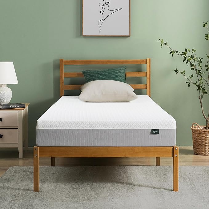 ZINUS 8 Inch Green Tea Essential Memory Foam Mattress [New Version], Twin, Fiberglass Free, Medium Feel, Breathable Airflow Memory Foam, Certified Safe Foams & Fabric, Mattress in A Box - LeafyLoom