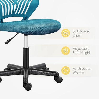 Yaheetech Students Cute Desk Chair Low-Back Armless Study Chair w/Lumbar Support Adjustable Swivel Chair in Home Bedroom School, Turquoise - LeafyLoom