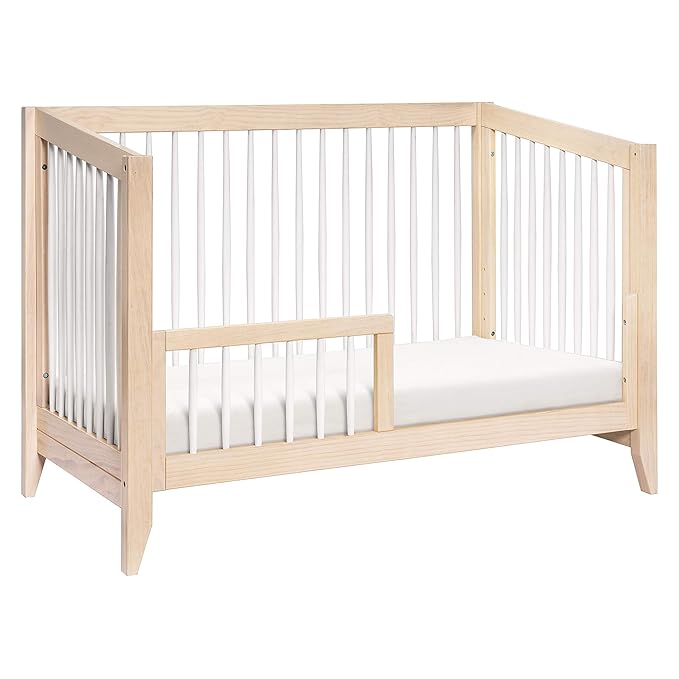 Babyletto Sprout 4-in-1 Convertible Crib with Toddler Bed Conversion Kit in Washed Natural and White, Greenguard Gold Certified - LeafyLoom