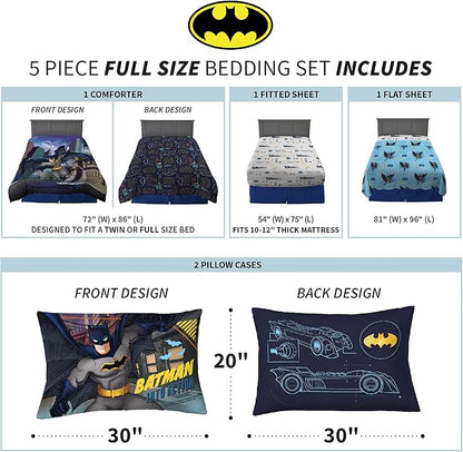 Franco Kids Bedding Super Soft Comforter and Sheet Set, 5 Piece Full Size, Batman - LeafyLoom