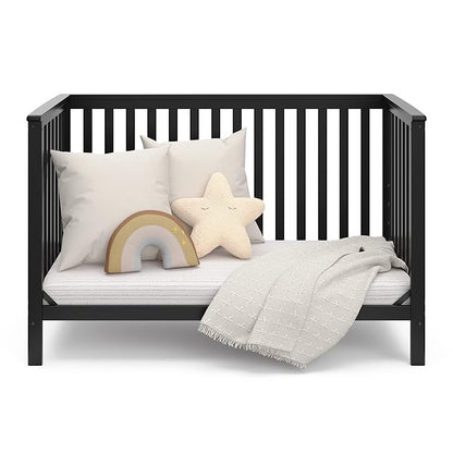 Storkcraft Hillcrest 4-in-1 Convertible Crib (Black) - Converts to Daybed, Toddler Bed, and Full-Size Bed, Fits Standard Full-Size Crib Mattress, Adjustable Mattress Support Base - LeafyLoom