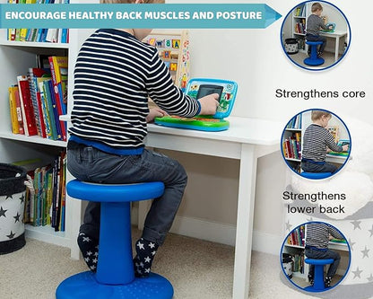 Studico ActiveChairs Kids Wobble Stool, Flexible Seating for Preschool & Elementary Classrooms, Improves Focus, Posture & ADHD/ADD, 14" Active Desk Chairs, Ages 3-7, Blue - LeafyLoom