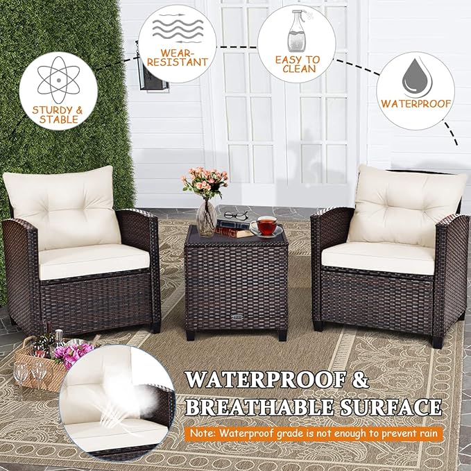 3 PCS Patio Furniture Set, OneSize, White - LeafyLoom