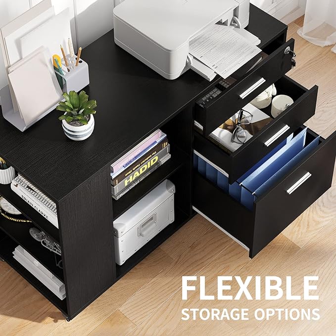 YITAHOME Mobile Wood File Cabinet, 3 Drawer Lateral Filing Cabinet, Black - LeafyLoom