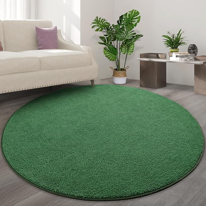 Round Area Rugs for Bedroom Living Room, 4x4 Green Super Soft Comfy Thickened Memory-Foam Indoor Circle Carpets, Modern Aesthetic Minimalist Carpet for Boys Girls Adults Nursery Home Décor - LeafyLoom