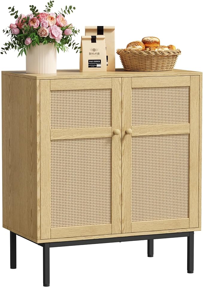 Lifewit Rattan Sideboard Buffet Cabinet, Credenza, Storage Cabinet, Console Table, Coffee Bar Cabinet for Kitchen, Dining Room, Living Room, Entryway, 2 Doors, Natural - LeafyLoom