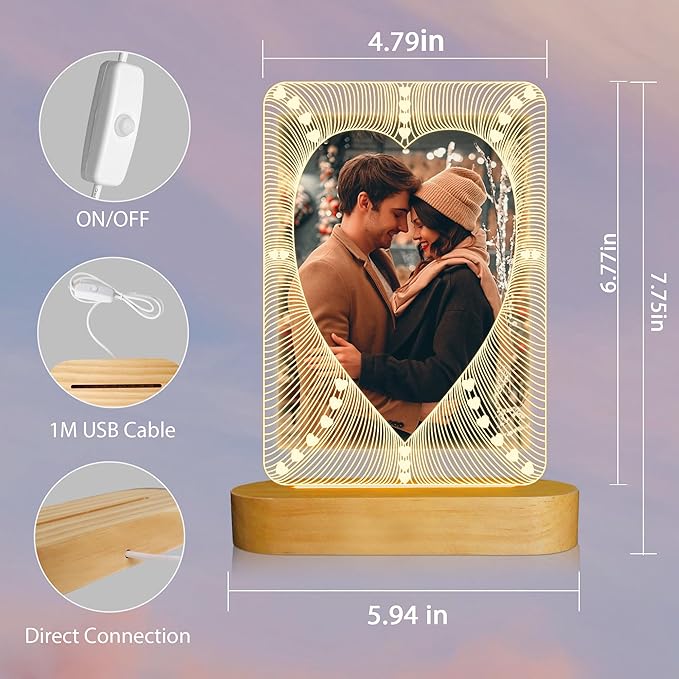 Picture Frame, Valentines Day Gift for Him Her, Attivolife Light up 6-inch Photo Heart Frame with LED Night Light, Home Desk Decor Lamp, Best Present for Couple Lover Wife Husband Anniversary Birthday - LeafyLoom