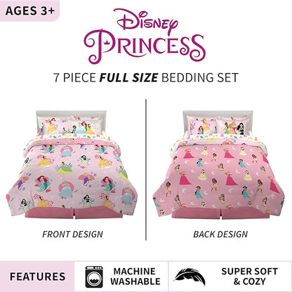 Disney Princess Kids Bedding Super Soft Comforter and Sheet Set with Sham, 7 Piece Full Size, "Official" Disney Product By Franco (PRINTS MAY VARY) - LeafyLoom