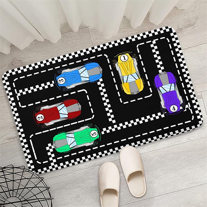 Car Rug Race Car Rug Car Track Rugs for Boys Race Track Carpet Race Car Track Rug Car Rug for Boys Room Car Rug Play Mat Car Carpet for Kids Rugs for Boys Bedroom,Black 2'×3' - LeafyLoom