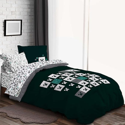 Minecraft Creeper Twin Comforter Set - 5 Piece Gamer Bedding includes Sheet Set & Pillow Covers - Super Soft Checkered Kids Bedding - LeafyLoom