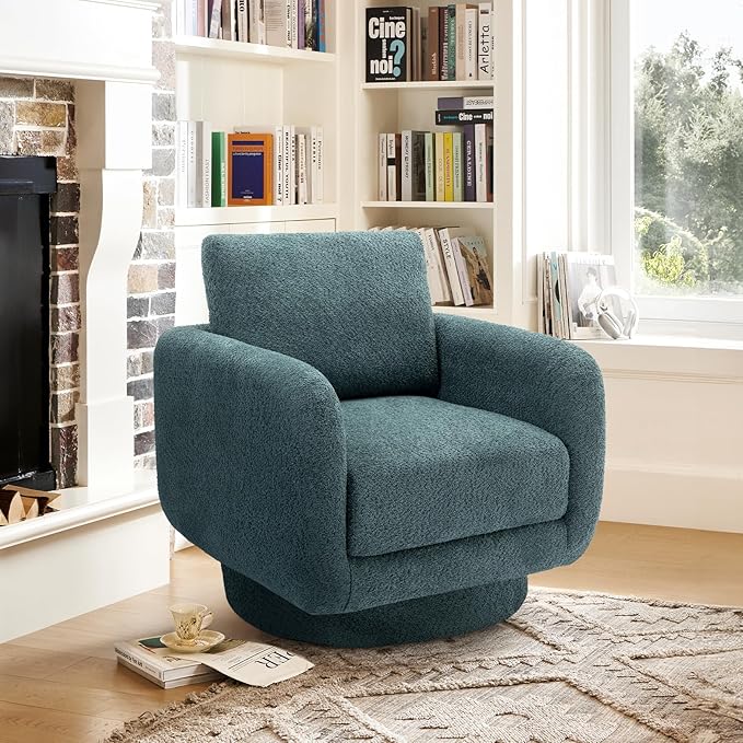 COLAMY Swivel Accent Chairs for Living Room, 32Inches Wide Upholstered Armchair with Plush Back Pillow, Modern Sofa Corner Barrel Chair for Nursery/Living Room/Bedroom-Teal - LeafyLoom