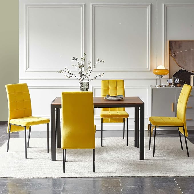 NicBex Dining Table Set for 4 Kitchen Table Set 5-Piece Dining Set Including Velvet High Back Nordic Dining Chair & Creative Design MDF Dining Table for Kitchen, Dining Room, Yellow - LeafyLoom