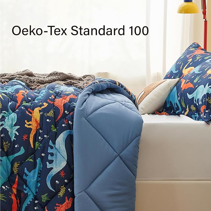 Queen Dinosaur Kids Bedding Set for Boys, 3 Pieces Queen Dinosaur Kids Comforter Sets, Super Soft Lightweight for All Seasons, Includes 1 Comforter (88"x88") and 2 Pillowcase (20"x26"+2") - LeafyLoom