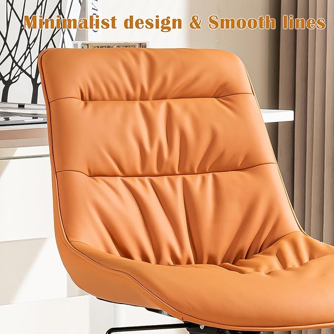 Kidol & Shellder Armless Office Chair Desk Chair Comfy Makeup Vanity Chair with Back Ergonomic Swivel Chair Home Office Desk Chairs with Wheels Computer Chair Bedroom Accent Chair(Matte Orange) - LeafyLoom