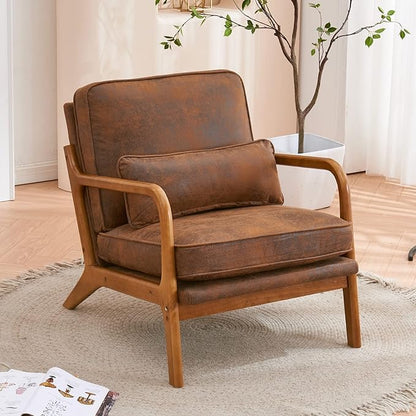 Bonnlo Microfiber Rustic Accent Chairs Set of 2, Upholstered Mid Century Modern Lounge Chairs Reading Chairs Side Sitting Chair Solid Wood Farmhouse Armchairs for Living Room, Bedroom, Guest Room - LeafyLoom