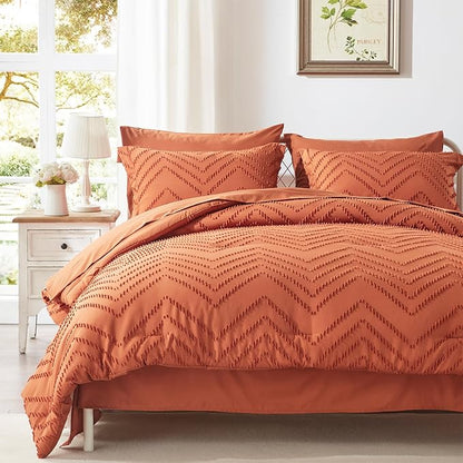 Anluoer Full Comforter Set, Burnt Orange Tufted Bed in a Bag 7 Pieces with comforters and sheets, All Season Bedding Sets with 1 Comforter, 2 PillowShams, 2 Pillowcases, 1 Flat Sheet, 1 Fitted Sheet - LeafyLoom