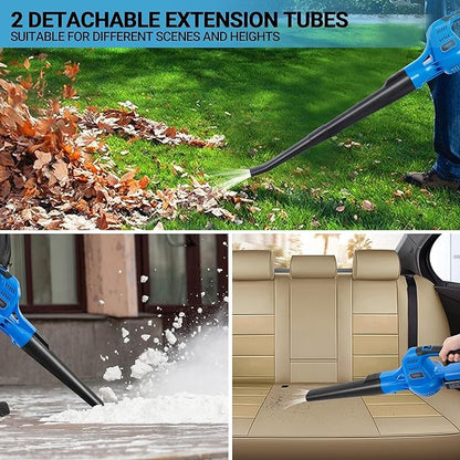 20V Cordless Leaf Blower with Battery and Charger, Leaf Blower Battery Operated, Rechargeable Electric Handheld Leaf Blowers Variable Speed with 2 Tubes for Patio, Leaves Blowing-Blue - LeafyLoom