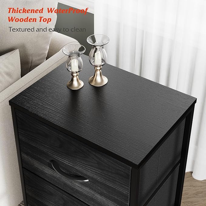 Nicehill Nightstand, Dresser with 3 Drawers, Bedside Table Chest of Drawers, Small Dresser for Bedroom, Kids' Room, Closet, Kids Dresser with Wooden Top Steel Frame, Modern, Black Wood Grain - LeafyLoom