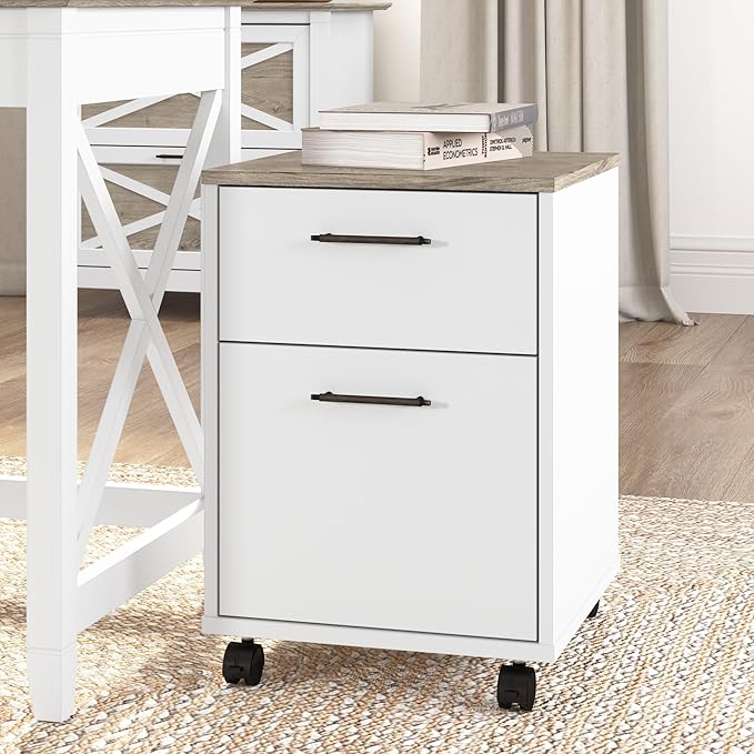 Bush KWF116G2W-03 2-Drawer Mobile File Cabinet Ltr/Lgl Shiplap Gray/Pure White 15.51-Inch - LeafyLoom