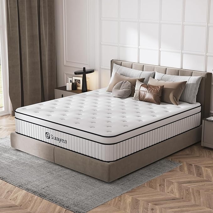 King Mattress 10 Inch, King Size Mattress in a Box, Hybrid Mattress with Pocket Spring and Soft Foam, Ultimate Motion Isolation, Strong Support, Medium Firm, Upgraded Strength - LeafyLoom