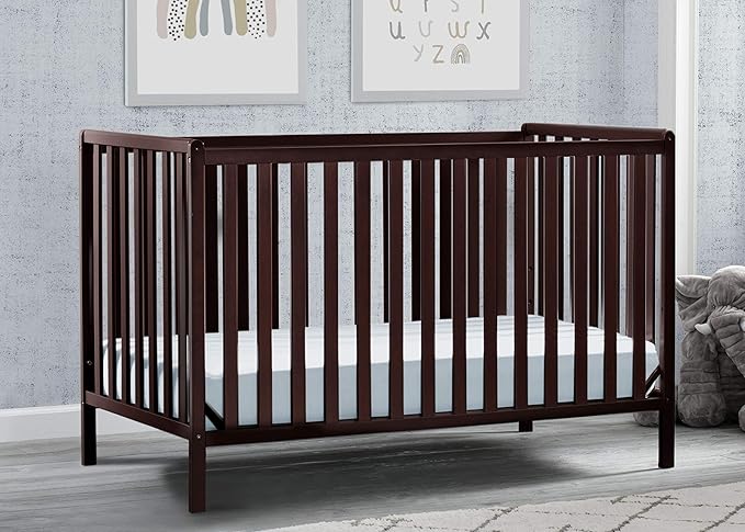 Delta Children Heartland 4-in-1 Convertible Crib, Dark Chocolate + Delta Children Twinkle Galaxy Dual Sided Recycled Fiber Core Crib and Toddler Mattress (Bundle) - LeafyLoom