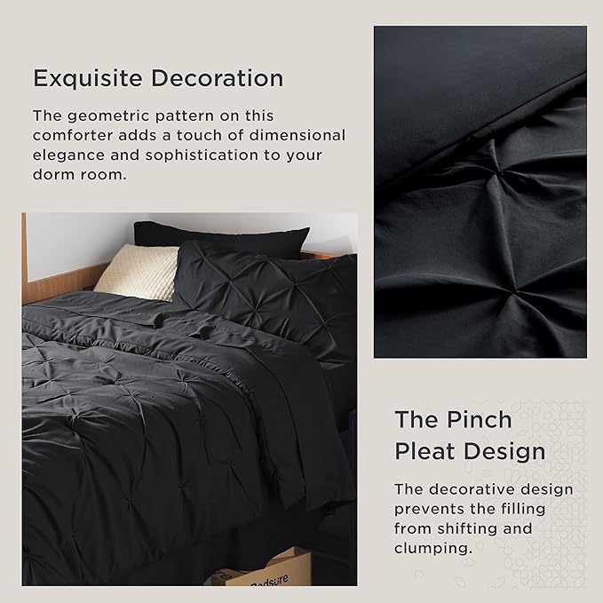 BEDSURE TwinXL Comforter Set with Sheets - 6 Pieces TwinXL Bedding Sets, Pinch Pleat Black Bed in a Bag with Comforters, Sheets & Skirt, Pillowcase & Sham, Kids Bedding Set - LeafyLoom