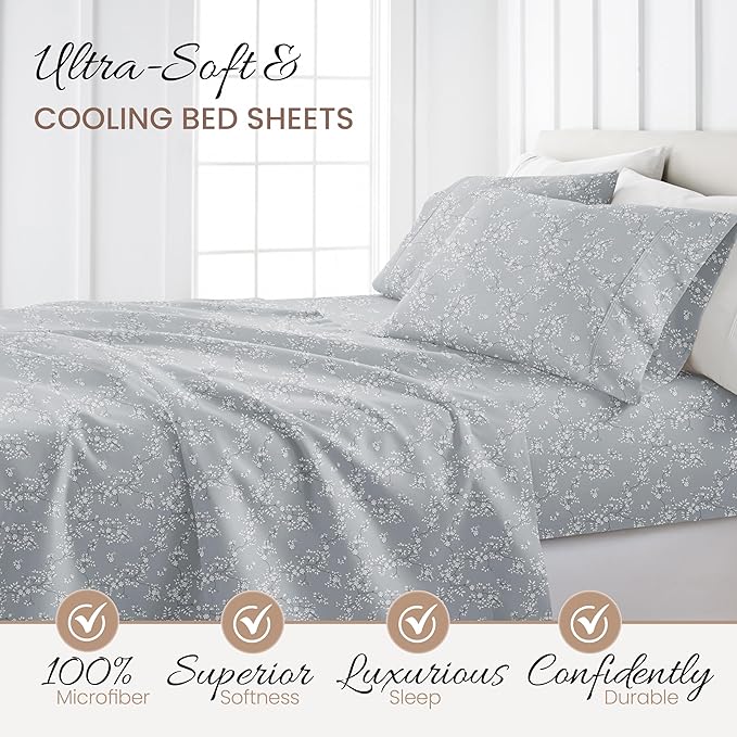 Linen Market 3 Piece Twin Bedding Sheet Set (Light Gray Vine) - Sleep Better Than Ever with These Ultra-Soft & Cooling Bed Sheets for Your Twin Size Bed - Deep Pocket Fits 16" Mattress - LeafyLoom